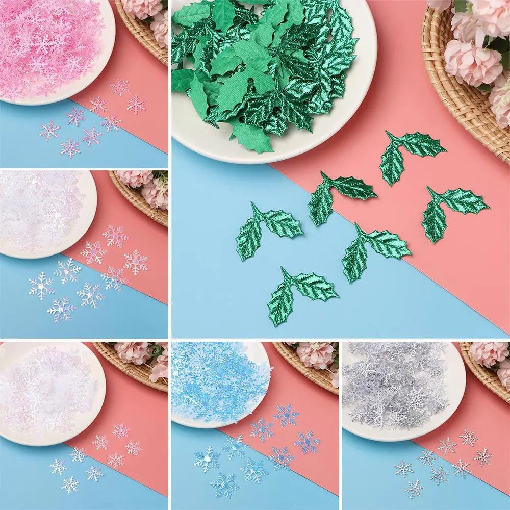 100/200/300Pcs Christmas Ornament Snowflake Xmas Birthday Party Wedding Decoration Handmade Home Decor Colorful Glitter Gifts