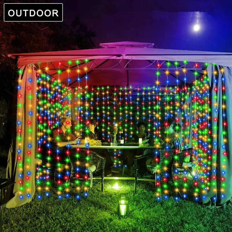 3Mx3M 300 LED Solar Curtain Light Outdoor Christmas Decoration Festoon Fairy Light New Year Copper Wire Party Wedding Garland
