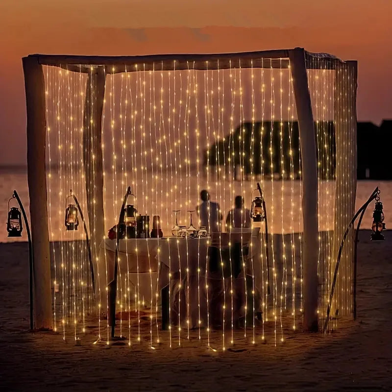 3Mx3M 300 LED Solar Curtain Light Outdoor Christmas Decoration Festoon Fairy Light New Year Copper Wire Party Wedding Garland