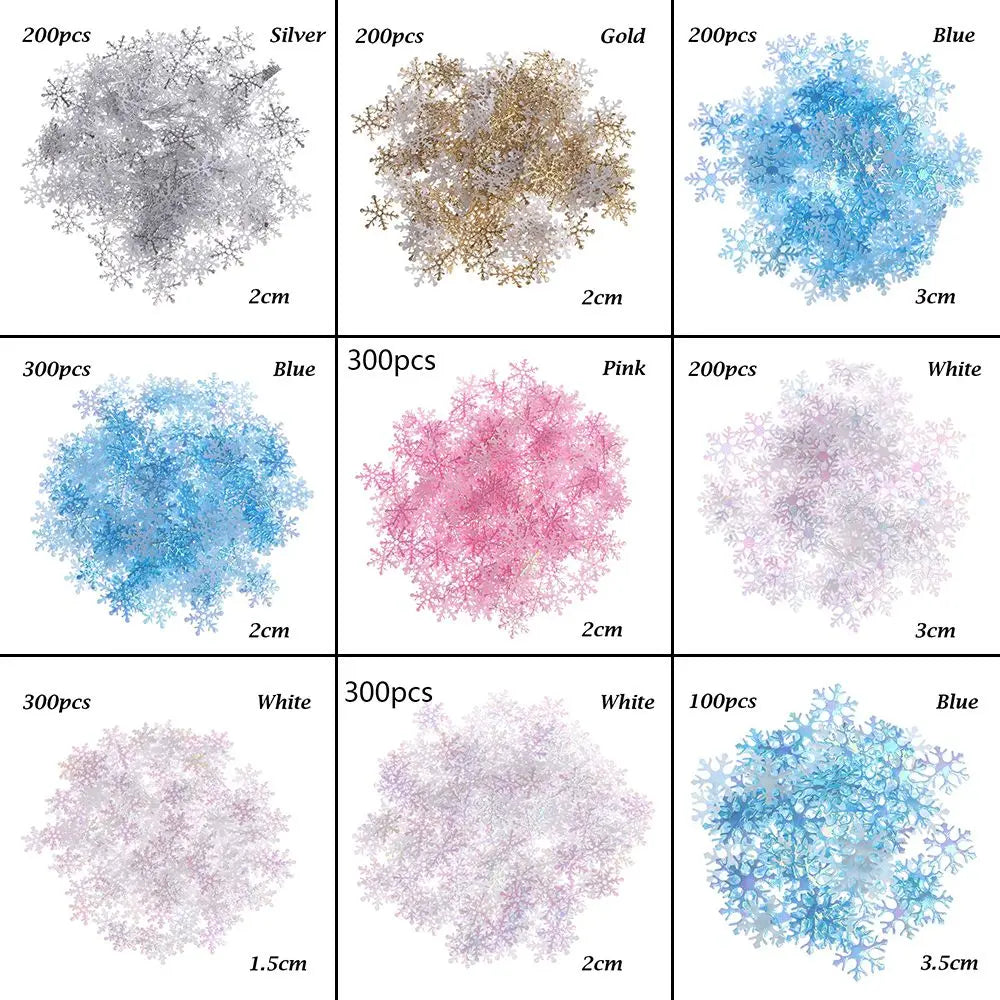 100/200/300Pcs Christmas Ornament Snowflake Xmas Birthday Party Wedding Decoration Handmade Home Decor Colorful Glitter Gifts