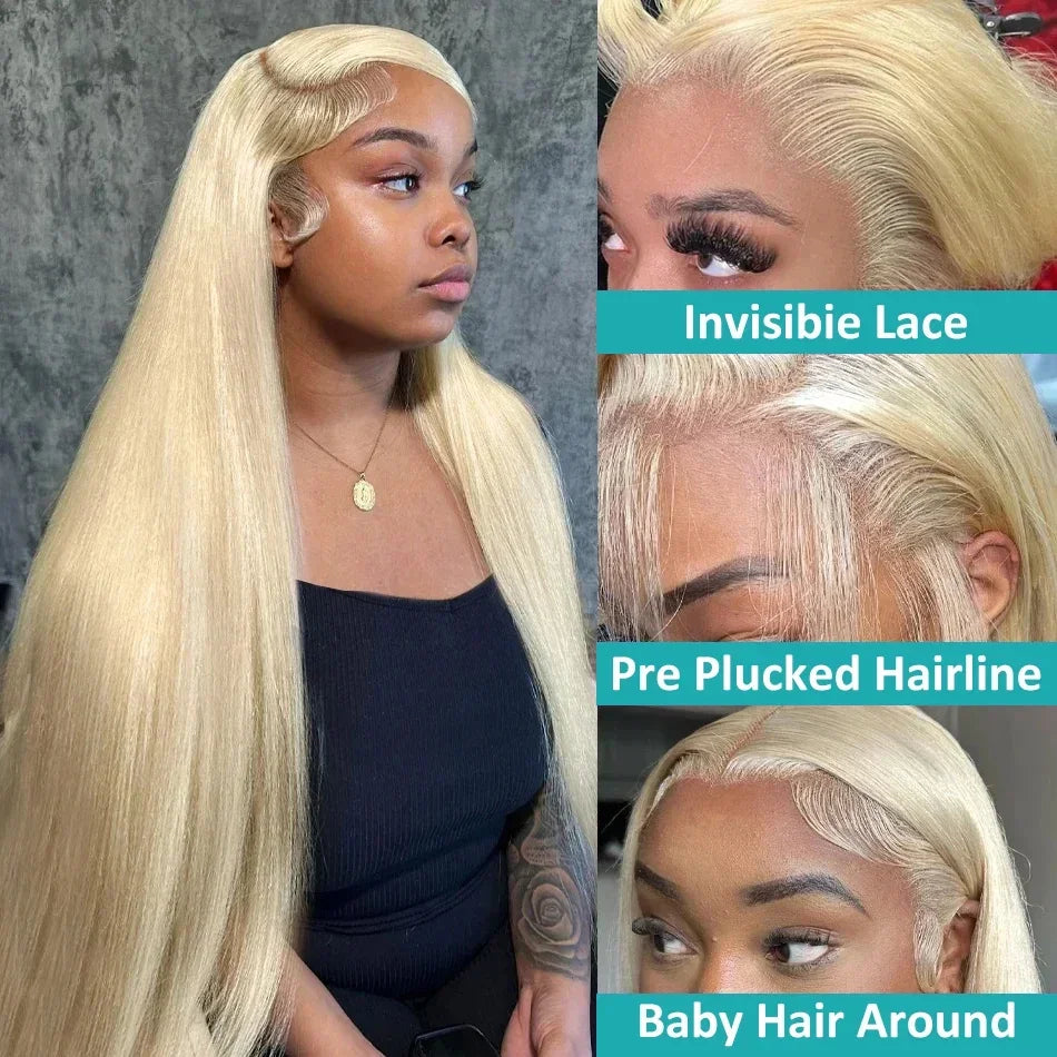13x4 13x6 HD Transparent Full Frontal Lace 613 Blonde Colored Straight Remy Human Hair Wigs Lace Front Wigs For Women 34 36 Inch