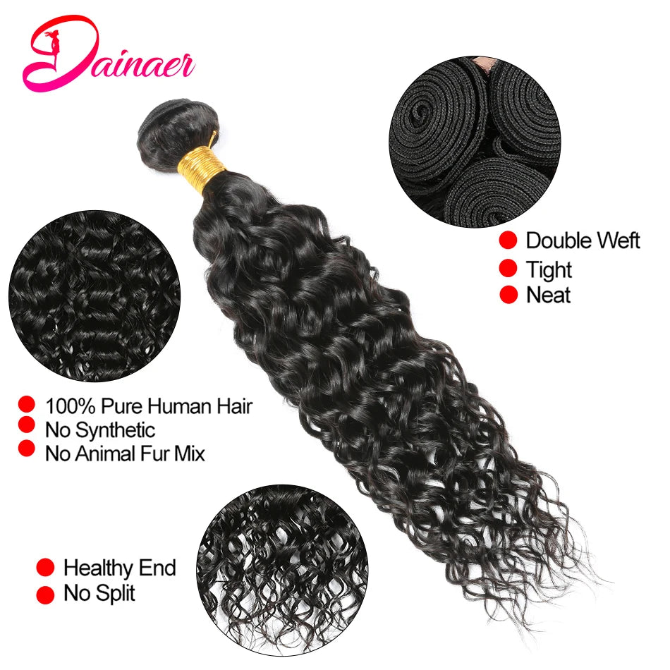Indian Water Wave Human Hair Bundles With Frontal Wet and Wavy Human Hair 4 Bundles With 13X4 Frontal Ocean Water Wave Bundles