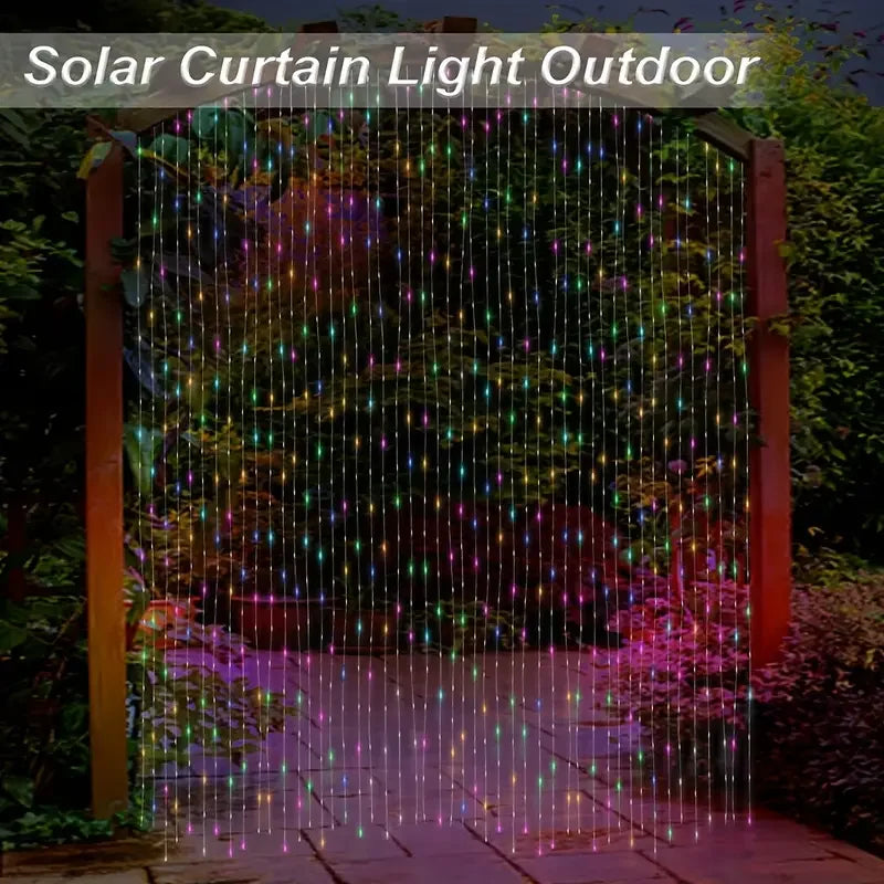 3Mx3M 300 LED Solar Curtain Light Outdoor Christmas Decoration Festoon Fairy Light New Year Copper Wire Party Wedding Garland