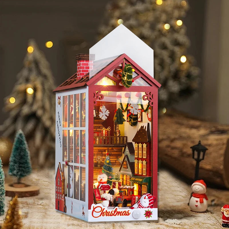 DIY Book Nook Kit Miniature Dollhouse Kit For Adult and Teens Christmas Gift Booknook Bookend Alley Model Build with Dust Cover